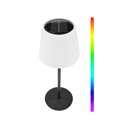 Oppladbar RGBW LED bordlampe med solcelle - Hvit, fjernkontroll