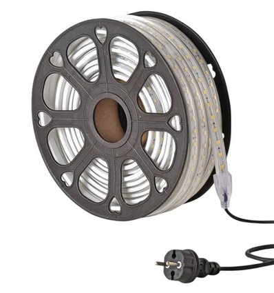 25m arbeidslys LED-strip - 230V, IP65, 1500 lm/m, 12W/m, 4000K, Byggeplassbelysning