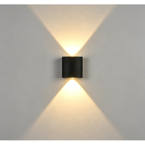 2W CURVE vegglampe - IP65, sort, opp/ned, utendørs, inkl. lyskilde