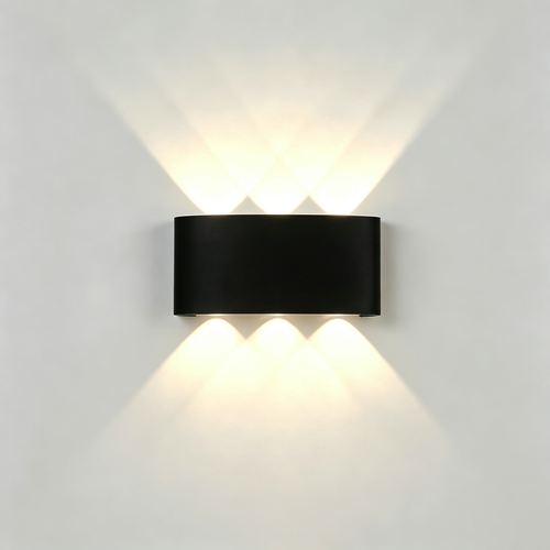 6W CURVE vegglampe - IP65, sort, opp/ned, utendørs, inkl. lyskilde