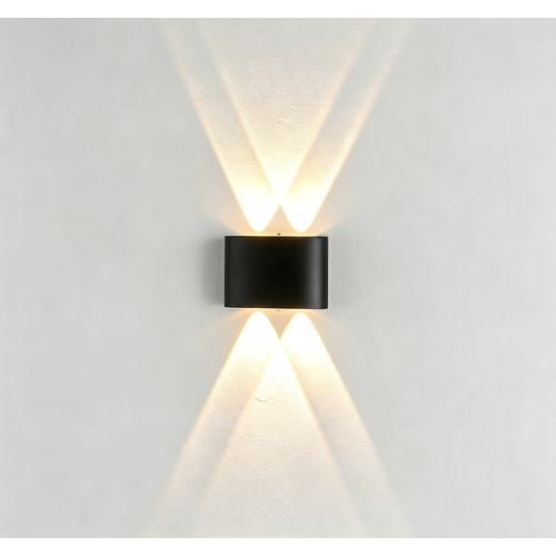 4W CURVE vegglampe - IP65, sort, opp/ned, utendørs, inkl. lyskilde