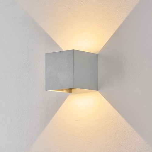 6W CUBIC PRO vegglampe - IP65, sølvgrå, viderekobling, justerbar, firkantet, opp/ned, inne/ute, inkl. lyskilde