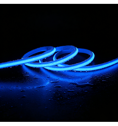 5m 9W/m Blå Slim COB strip - 230V, IP67 vanntett, 296 LED, kan klippes hver 10cm