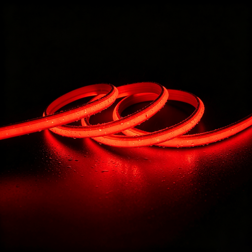 5m 9W/m Rød Slim COB strip - 230V, IP67 vanntett, 296 LED, kan klippes hver 10cm