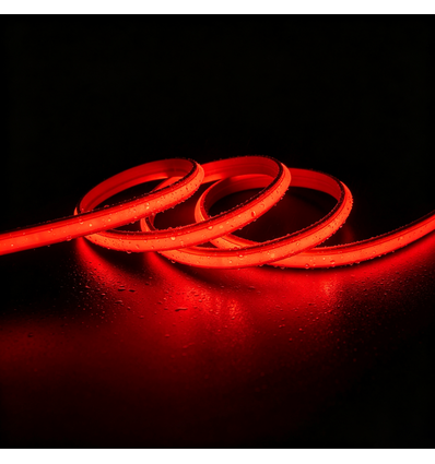 5m 9W/m Rød Slim COB strip - 230V, IP67 vanntett, 296 LED, kan klippes hver 10cm