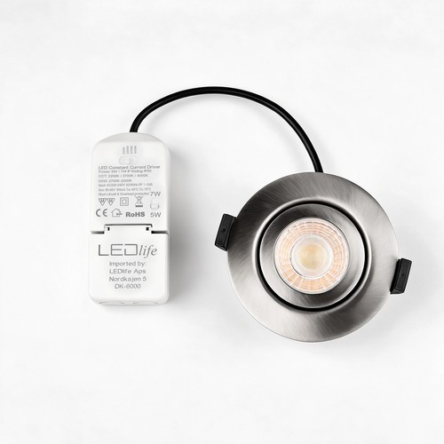 7W RA96 CCT + DimToWarm downlight til isolasjon - Dimbar, Hull: Ø6,8 cm, Mål: Ø9,3 cm, børstet stål