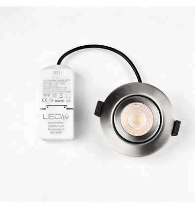 7W RA96 CCT + DimToWarm downlight til isolasjon - Dimbar, Hull: Ø6,8 cm, Mål: Ø9,3 cm, børstet stål