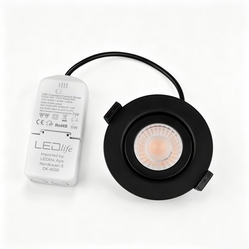 7W RA96 CCT + DimToWarm downlight til isolering - Dimbar, Hull: Ø6,8 cm, Mål: Ø8,3 cm, sort