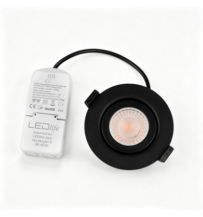 7W RA96 CCT + DimToWarm downlight til isolering - Dimbar, Hull: Ø6,8 cm, Mål: Ø8,3 cm, sort