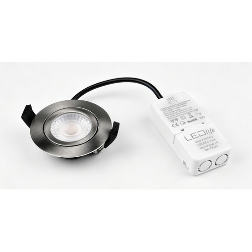 7W Ø8,3cm DimToWarm+CCT innfellingsspot dimbar RA96 - Hull: Ø6,8 cm, Børstet stål