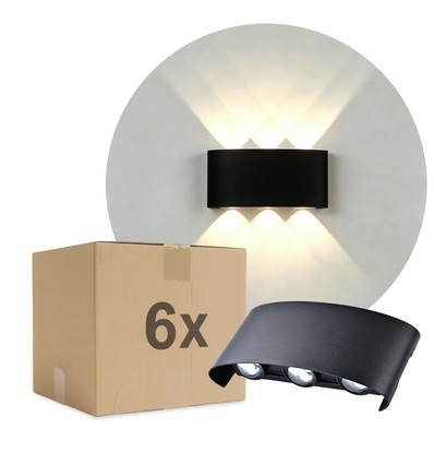 6 stk. 6W CURVE vegglampe - IP65, sort, opp/ned, utendørs, inkl. lyskilde
