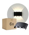 6 stk. 6W CURVE vegglampe - IP65, sort, opp/ned, utendørs, inkl. lyskilde