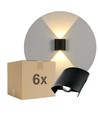 6 stk. 2W CURVE vegglampe - IP65, sort, opp/ned, utendørs, inkl. lyskilde