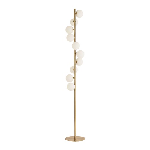 Denia 10xG9 gulvlampe messing/hvit - 160cm, hvitt mattet glass, uten lyskilde