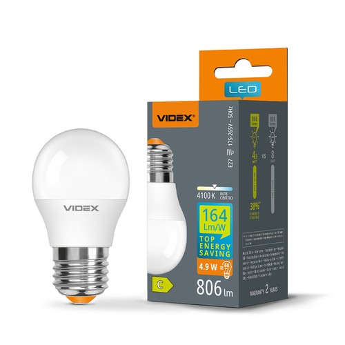 E27 4,9W LED kronepære - G45, nøytral hvit