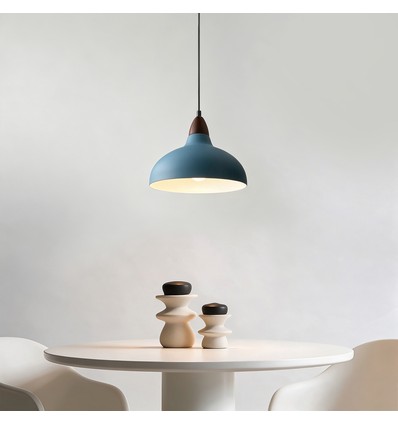 BIRK Petroleumsblå Ø24cm pendel - E27 sokkel, 2m ledning, metall / tre