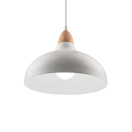 BIRK Hvit Ø19cm pendel - E27 sokkel, 2m ledning, metall / tre