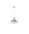 BIRK Hvit Ø24cm pendel - E27 sokkel, 2m ledning, metall / tre