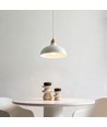 BIRK Hvit Ø24cm pendel - E27 sokkel, 2m ledning, metall / tre