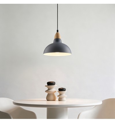 BIRK Blå Ø24cm pendel - E27 sokkel, 2m ledning, metall / tre