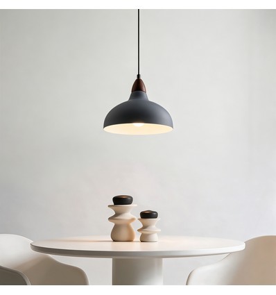 BIRK Grå Ø24cm pendel - E27 sokkel, 2m ledning, metall / tre