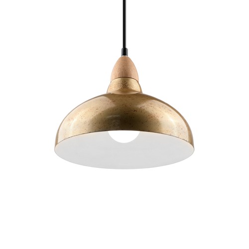 BIRK Messing Ø19cm pendel - E27 sokkel, 2m ledning, metall / tre