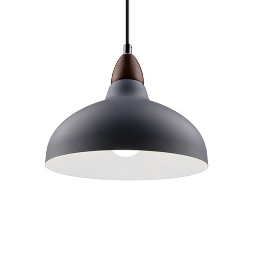 BIRK Grå Ø19cm pendel - E27 sokkel, 2m ledning, metall / tre