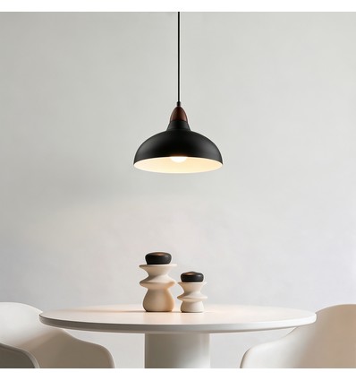 BIRK Svart Ø24cm pendel - E27 sokkel, 2m ledning, metall / tre