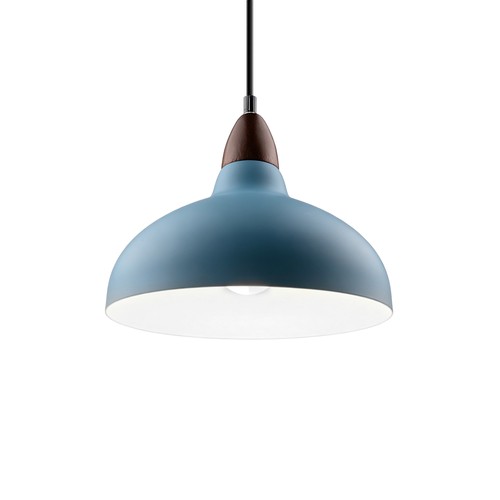 BIRK Petroleumsblå Ø19cm pendel - E27 sokkel, 2m ledning, metall / tre