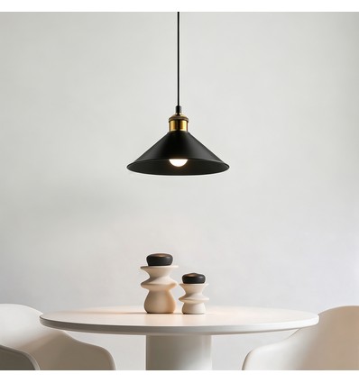 Sort Ø22cm pendel - E27 sokkel, 2m ledning, sort/messing
