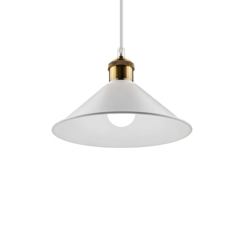 Hvit Ø22cm pendel - E27 sokkel, 2m ledning, hvit/messing