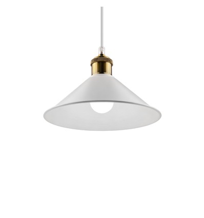 Hvit Ø22cm pendel - E27 sokkel, 2m ledning, hvit/messing