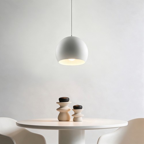 Hvit Ø20cm pendellampe - E27 sokkel, 2m ledning, metall