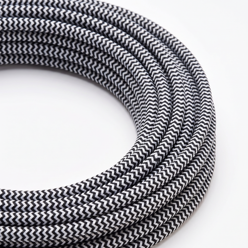 5m Tekstilledning 2x0,75 mm² - 230V, sort/hvit stripete