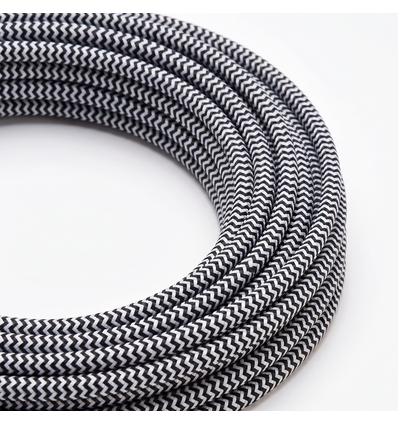 5m Tekstilledning 2x0,75 mm² - 230V, sort/hvit stripete