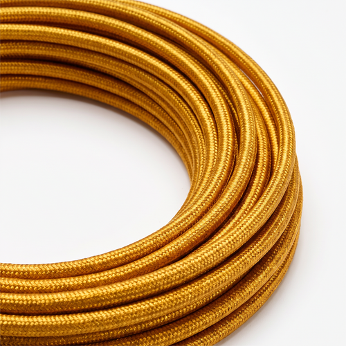 5m tekstilkabel 2x0,75 mm², stoffledning - 230V, Gullfarget