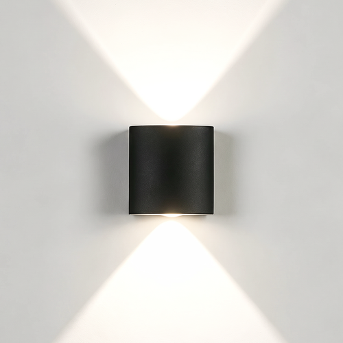 2W CURVE opp/ned vegglampe - IP65, sort, utendørs, inkl. lyskilde