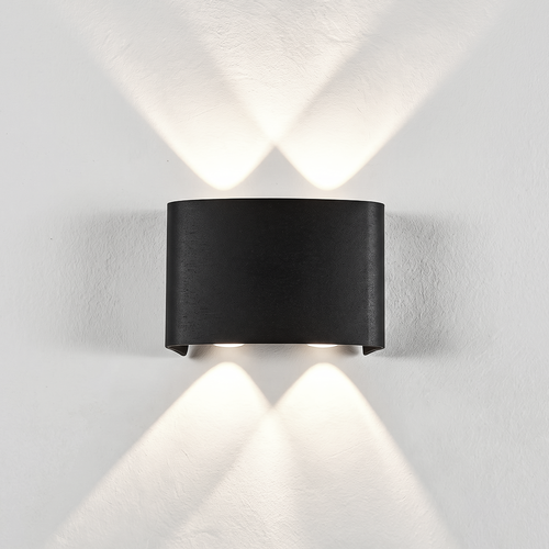 4W CURVE vegglampe - IP65, sort, opp/ned, utendørs, inkl. lyskilde