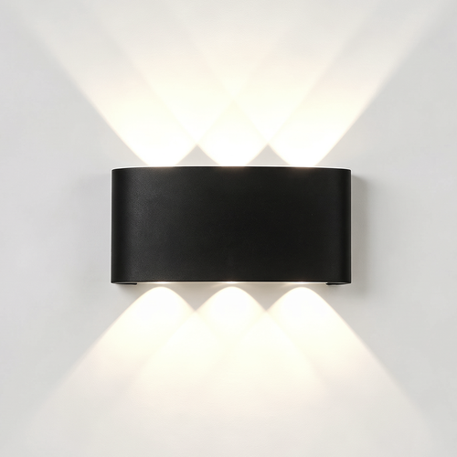 6W CURVE vegglampe - IP65, sort, opp/ned, utendørs, inkl. lyskilde