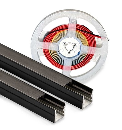 240cm LED Akustikkpanel-sett, sort - 2 stk. Enfarget LED-striper (240cm) m. 78W strømforsyning - WiFi eller RF