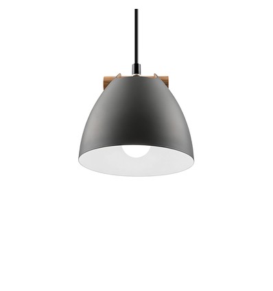 Grå Ø16cm pendel - E27 fatning, 2m ledning, metall / tre