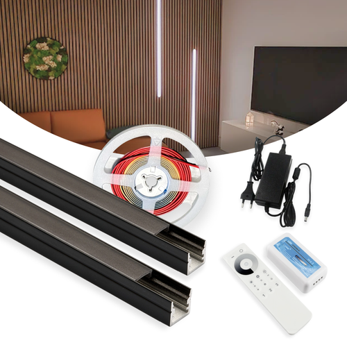 120cm LED Akustikkpanel-sett, sort - 2 stk. Enfarget LED-striper m. 60W strømforsyning - WiFi eller RF