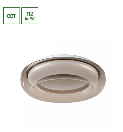 AURA taklampe m/fjernkontroll - Røykfarget glasskant høy, dimbar, Ø40cm, 24W, 3 lysfarger
