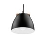 HOLM Sort Ø16cm pendel - E27 sokkel, 2m ledning, metall / tre