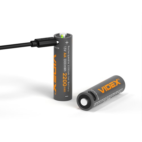 2 stk. AA-batterier, USB-C oppladbare - 1,5V, 2200mAh, Li-ion