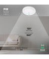 12W LED sensorlampe - Rund, hvit, PIR-sensor, Cree-brikke, 3-i-1 CCT