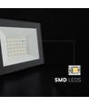 V-Tac 30W LED flomlyskaster - Svart, 6500K, Slimline