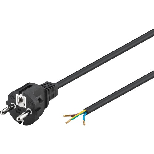 2 meter strømkabel - 250V, IP20 innendørs, Sort, Schuko-støpsel og kabelendehylser for sammenkobling, 16A