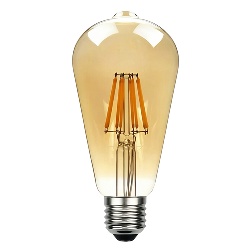 E27 6W LED filamentpære - ST64, 800lm, amber glass, 2700K, varm hvit