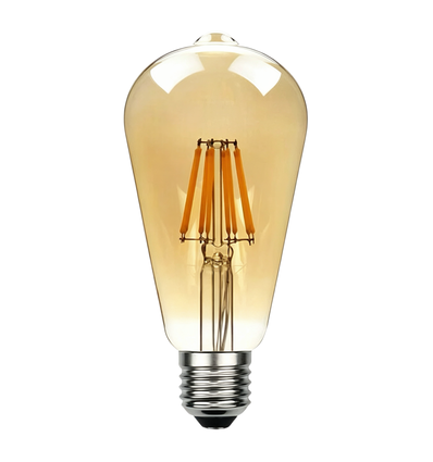 E27 6W LED filamentpære - ST64, 800lm, amber glass, 2700K, varm hvit